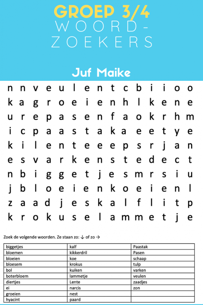 Verwonderend Woordzoekers groep 3/4 • Juf Maike JM-95