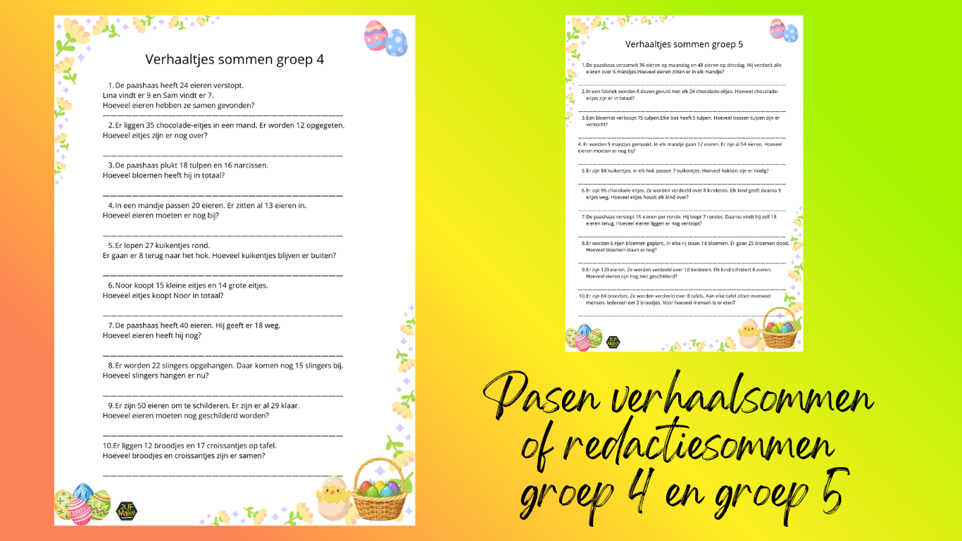 Pasen verhaalsommen of redactiesommen groep 4 en groep 5