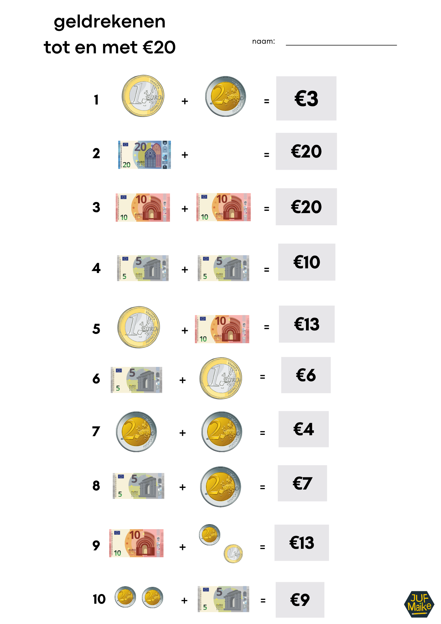 Geld Rekenen Rekenen met geld groep 3 en 4 met loopspel - Juf Maike